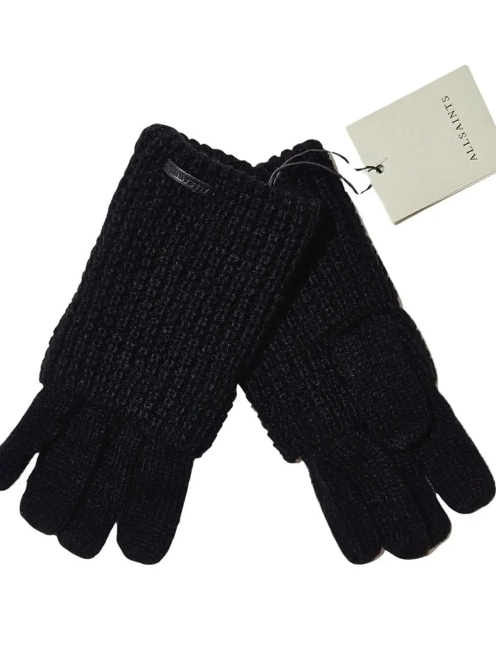 A11 Saints Mixed Stitch Knit Glove Black Wool Blend Outdoor Winter Streetwear